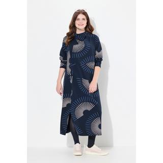 Ulla Popken  Maxi-Sweatkleid, Wasserfallkragen, Langarm, Biobaumwolle 