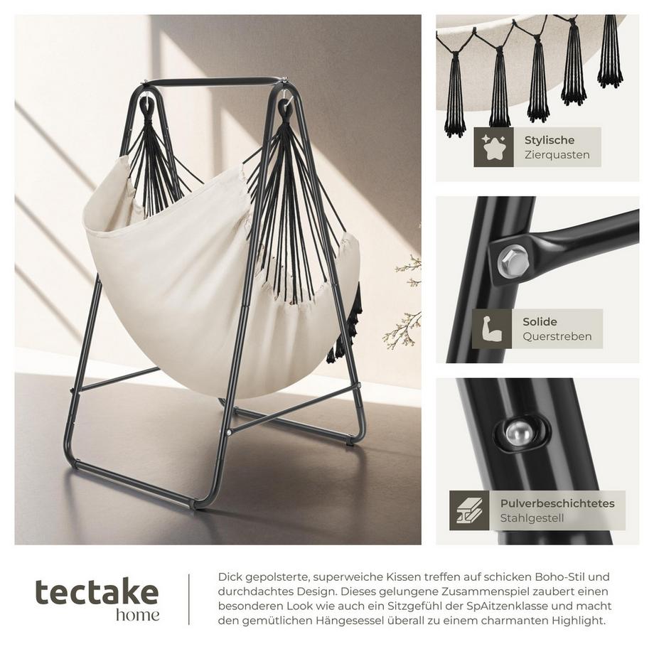 Tectake Hängesessel Alison 3 extra dicke Kissen stabil, bodenschonend, mit Bücherfach  