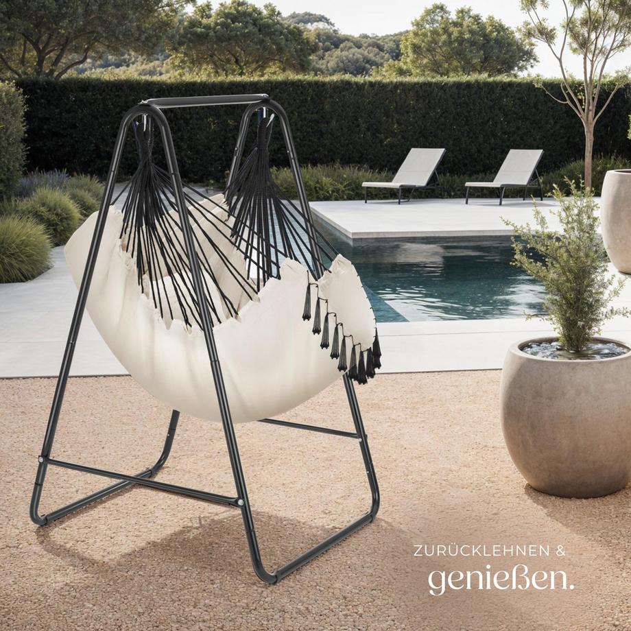 Tectake Hängesessel Alison 3 extra dicke Kissen stabil, bodenschonend, mit Bücherfach  