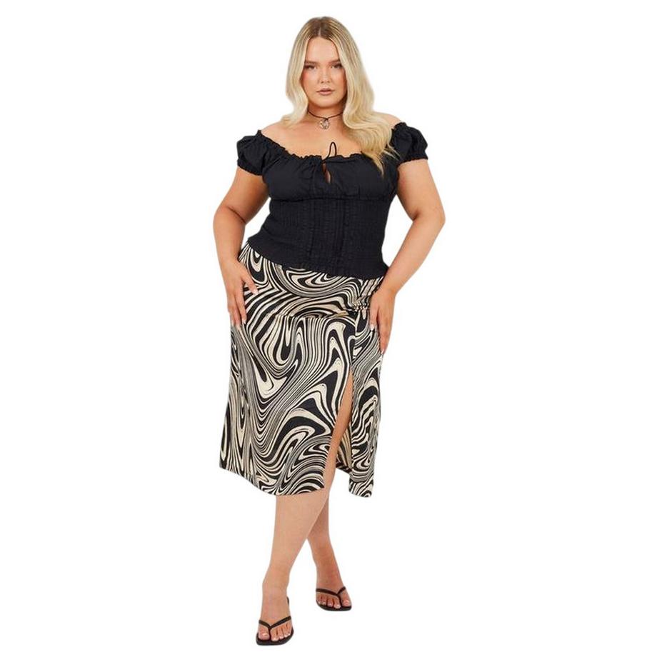 Brave Soul Plus Size Midirock mit Wirbelmuster  