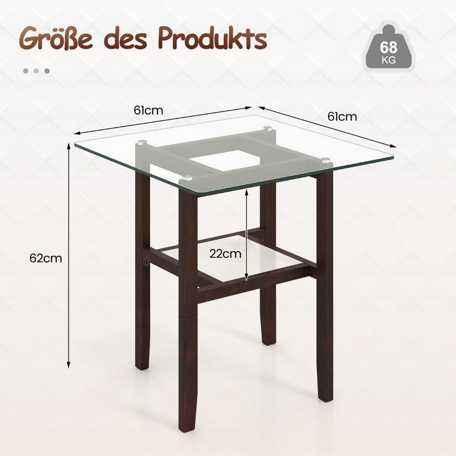 Northix 61 cm langer und breiter Beistelltisch aus Glas 2-stöckiger Glastisch mit Ablagefläche Braun  