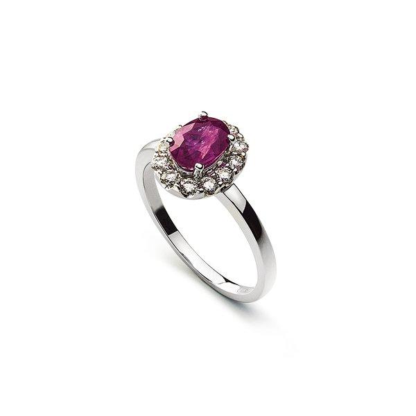 MUAU Schmuck  Bague or blanc 750 rubis 0,92ct.diamants 0,39ct. 