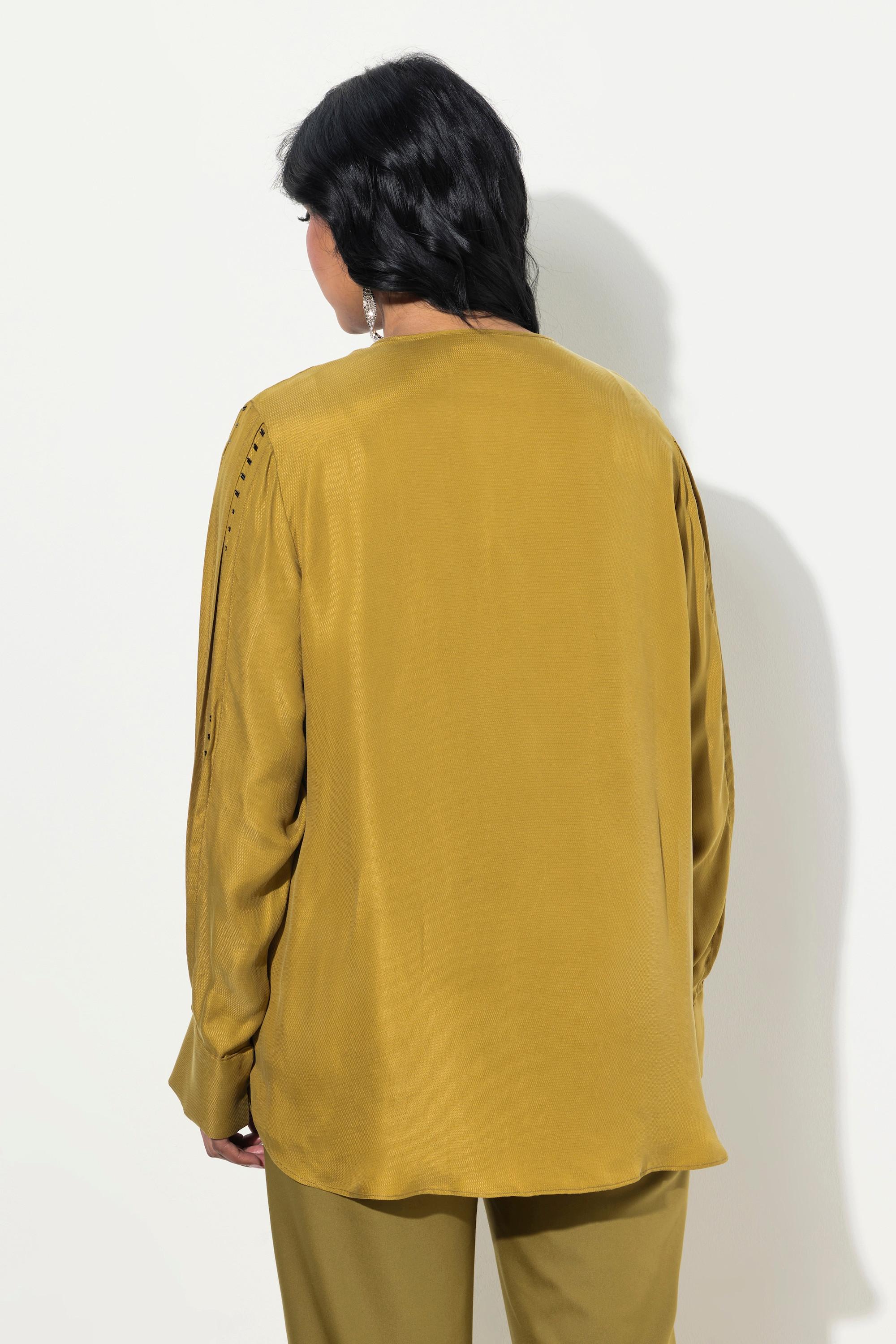 Ulla Popken Chemisier Cupro Perles Col en V Manches Longues  