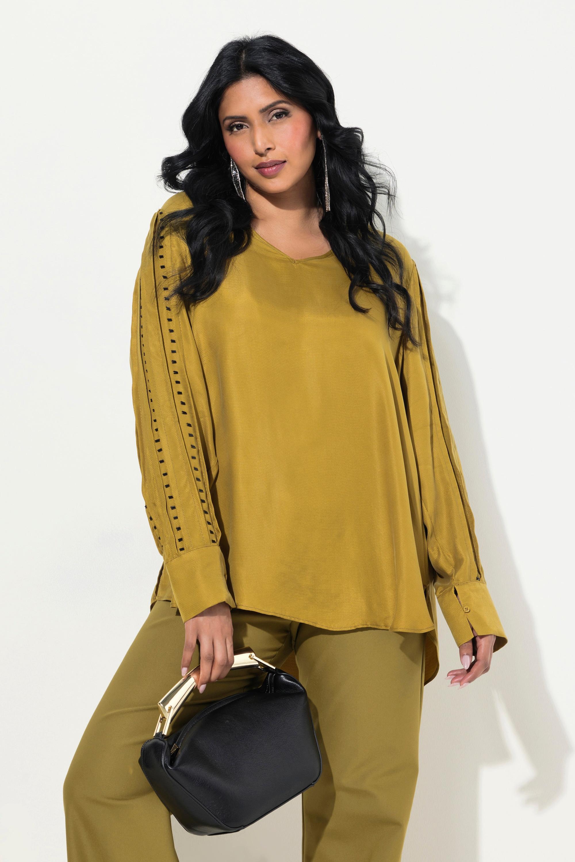 Ulla Popken Chemisier Cupro Perles Col en V Manches Longues  