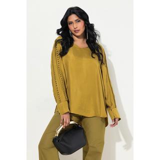 Ulla Popken Chemisier Cupro Perles Col en V Manches Longues  