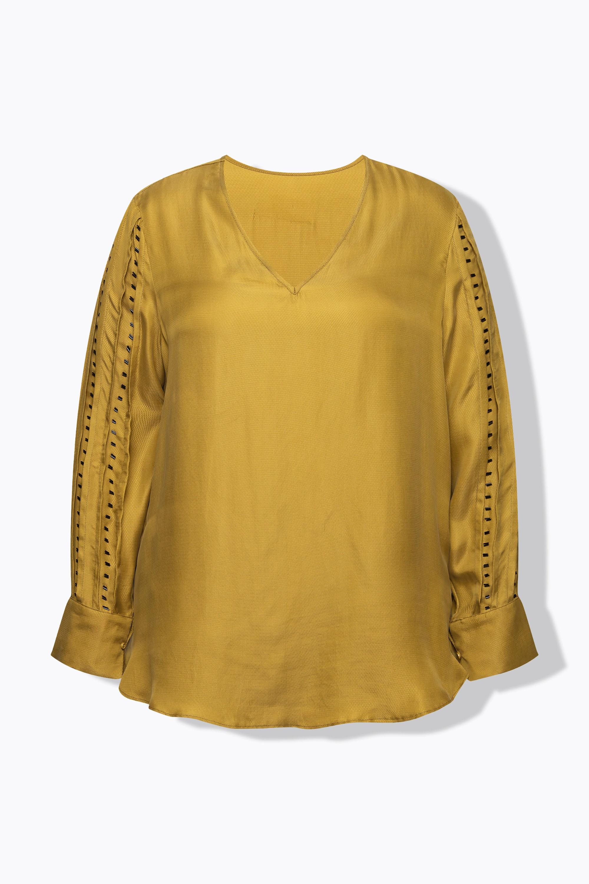 Ulla Popken Chemisier Cupro Perles Col en V Manches Longues  