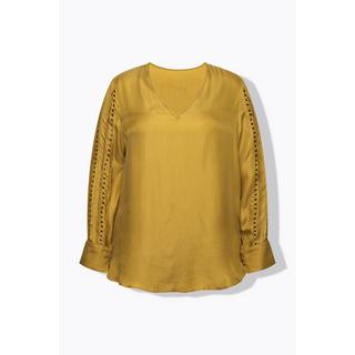 Ulla Popken Chemisier Cupro Perles Col en V Manches Longues  