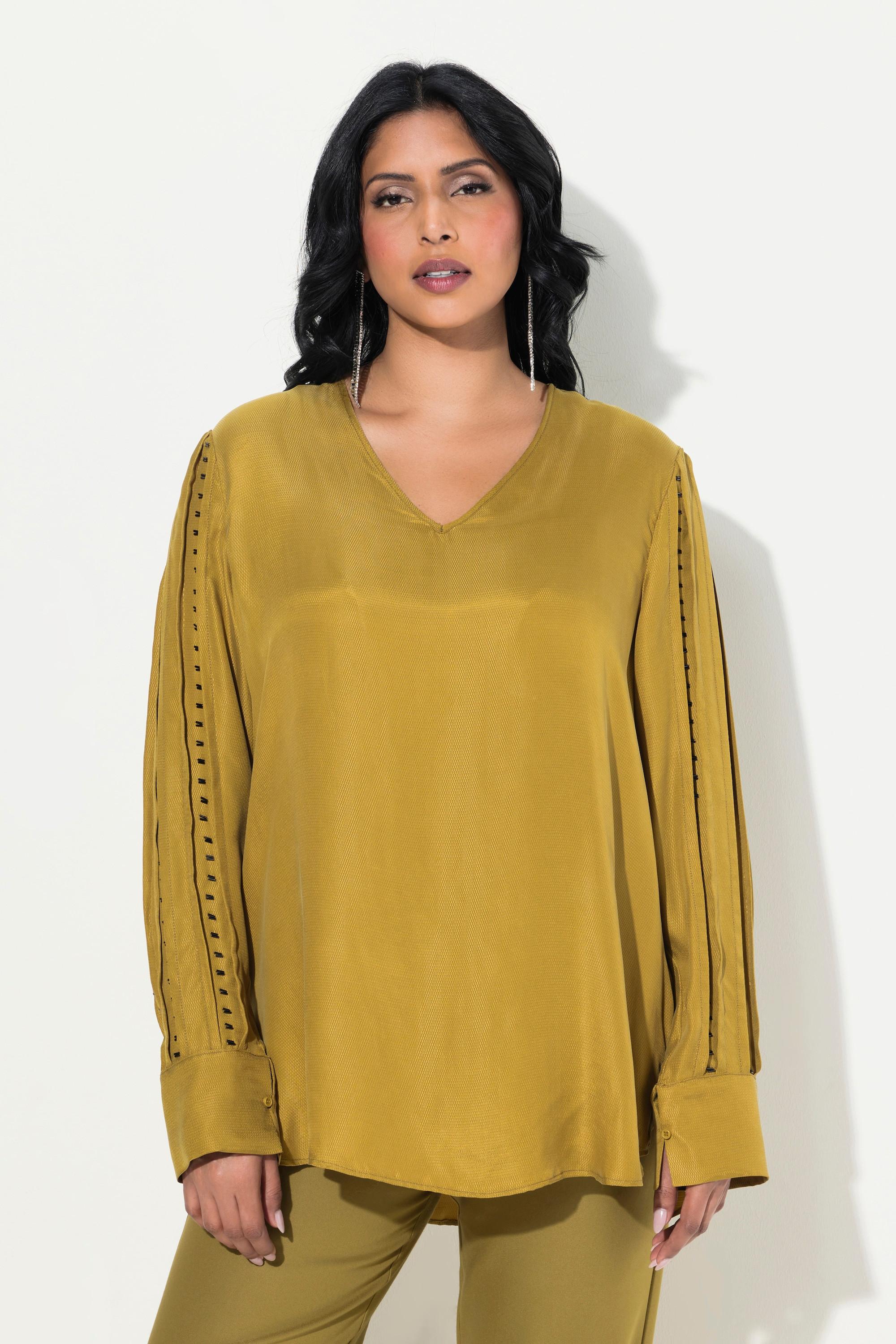 Ulla Popken Chemisier Cupro Perles Col en V Manches Longues  