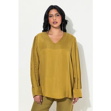 Blusa con perline, Cupro, scollo a V e maniche lunghe