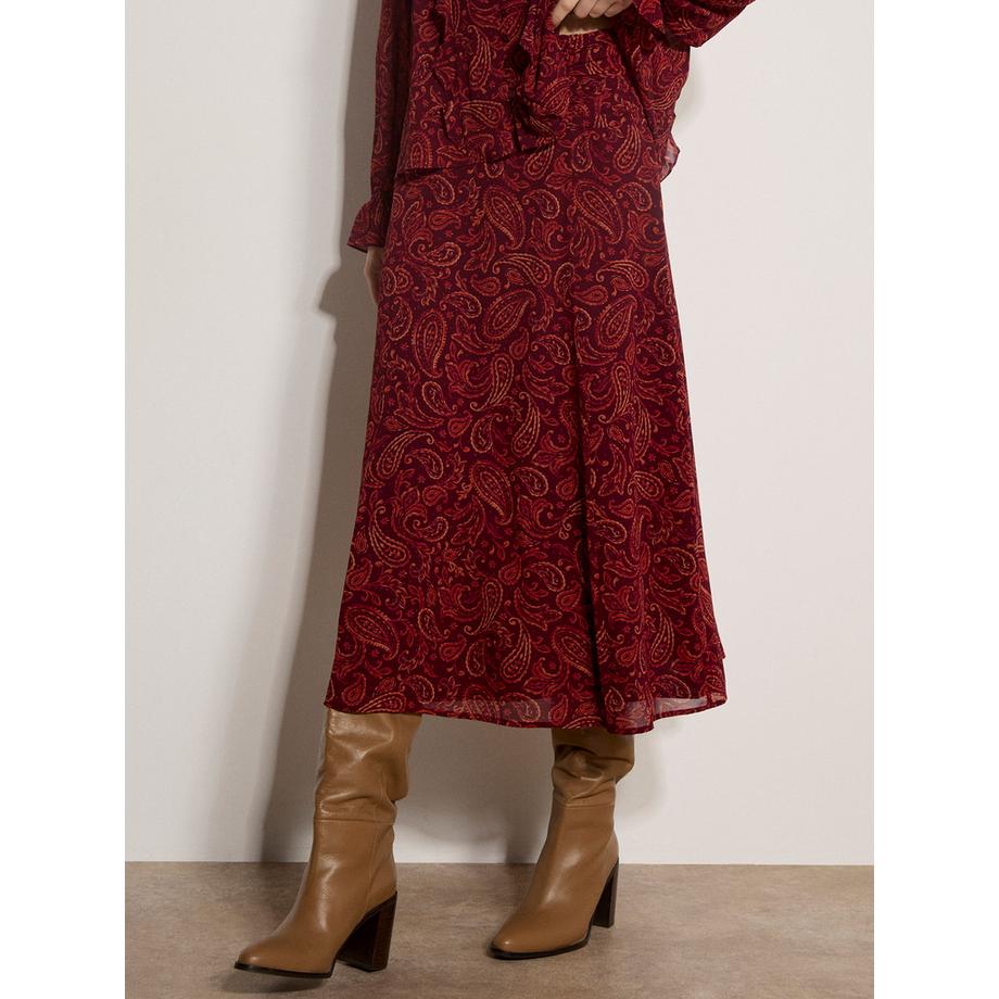Chiffon-Midaxi-Rock in A-Linie mit Paisley-Muster