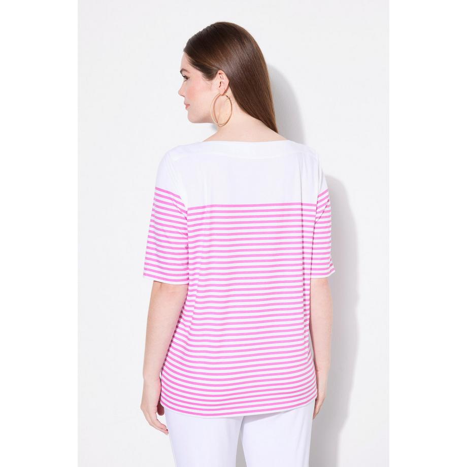 Ulla Popken Maglia Righe alla Marinara Scollo a Barca Mezze Maniche  