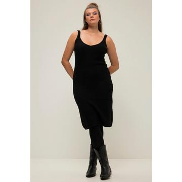 Strickkleid, Straight Shape, Trägerform, V-Ausschnitt, Ripp-Strick