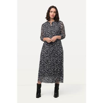 Robe maxi en mesh à col rond et manches longues, motif léopard, deux couches