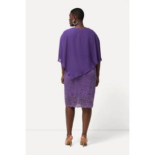 Ulla Popken  Abendkleid, Chiffon-Cape, Jersey, Spitzensaum, 3/4-Arm 