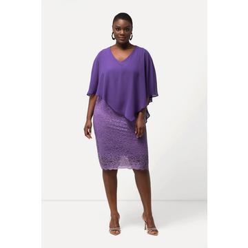 Abendkleid, Chiffon-Cape, Jersey, Spitzensaum, 3/4-Arm