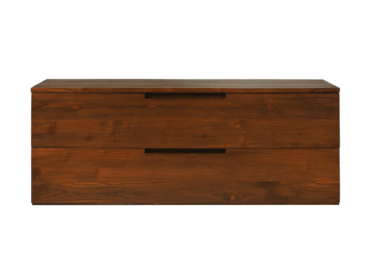 Vente-unique Waschbeckenunterschrank hängend mit 2 Schubladen - Dunkles Teakholz - 115 cm - BIMBING  