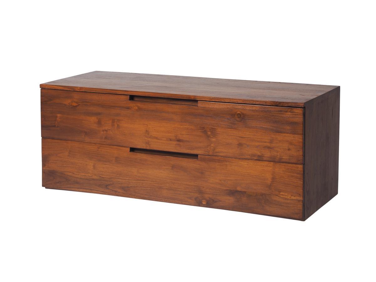 Vente-unique Waschbeckenunterschrank hängend mit 2 Schubladen - Dunkles Teakholz - 115 cm - BIMBING  