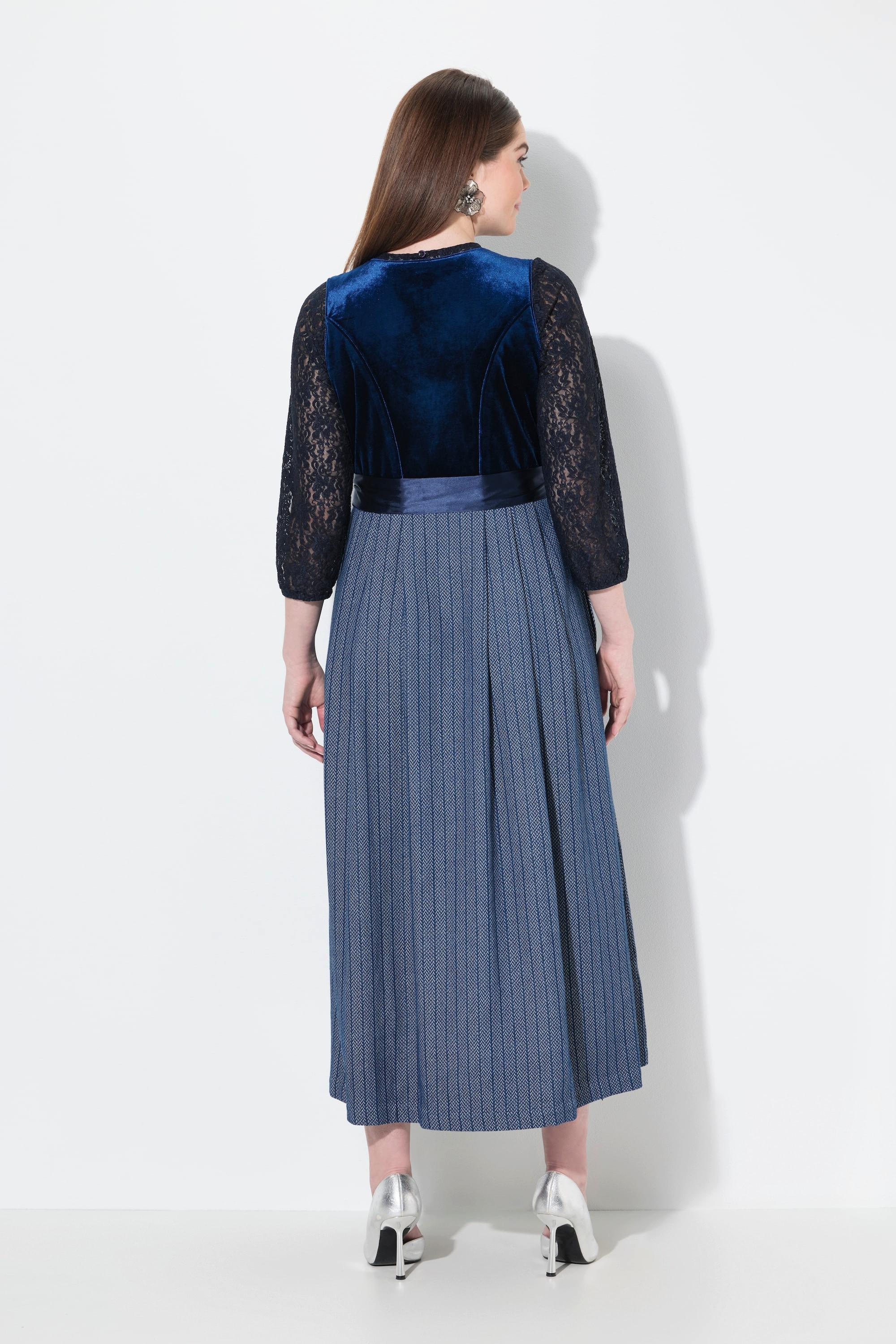 Ulla Popken Dirndl Stretch Samt Carré Ausschnitt Ärmellos  