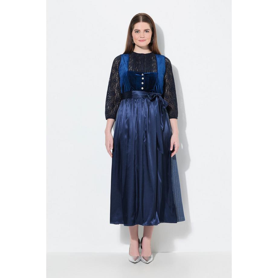 Ulla Popken Dirndl Velluto Stretch Scollo Quadrato Senza Maniche  