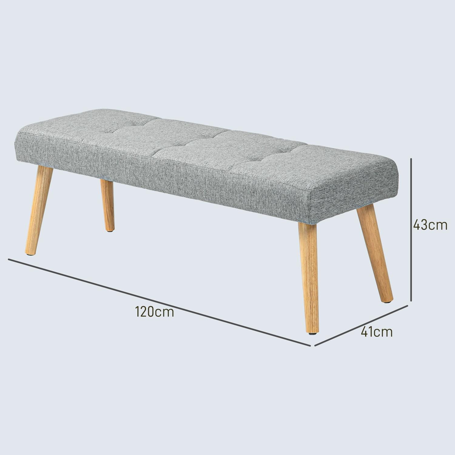 Northio Banc, banc rembourré aspect lin, surpiqûres de boutons, banc de lit avec pieds en bois pour chambre à coucher, salon, couloir, 120 x 41 x 43 cm, gris  