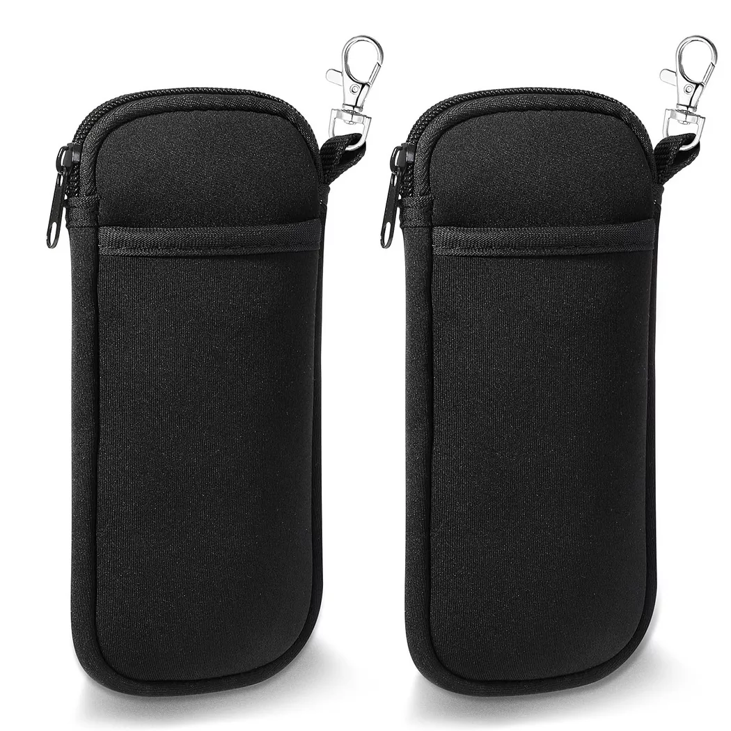 Only-bags.store - Doppeltes weiches Brillenetui 2 Stück, Neopren-Reißverschluss-Sonnenbrillenetui, tragbare Lesebrillenetui-Tasche mit Gürtelclip, für Damen, Schwarz, Größe Onesize