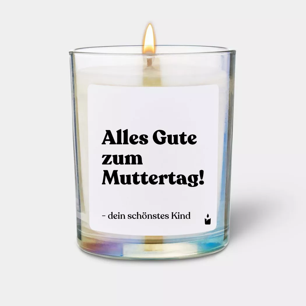 CandleHand - Duftkerze Woody Alles Gute zum Muttertag! - dein schönstes Kind, 7X8X7CM, Transparent