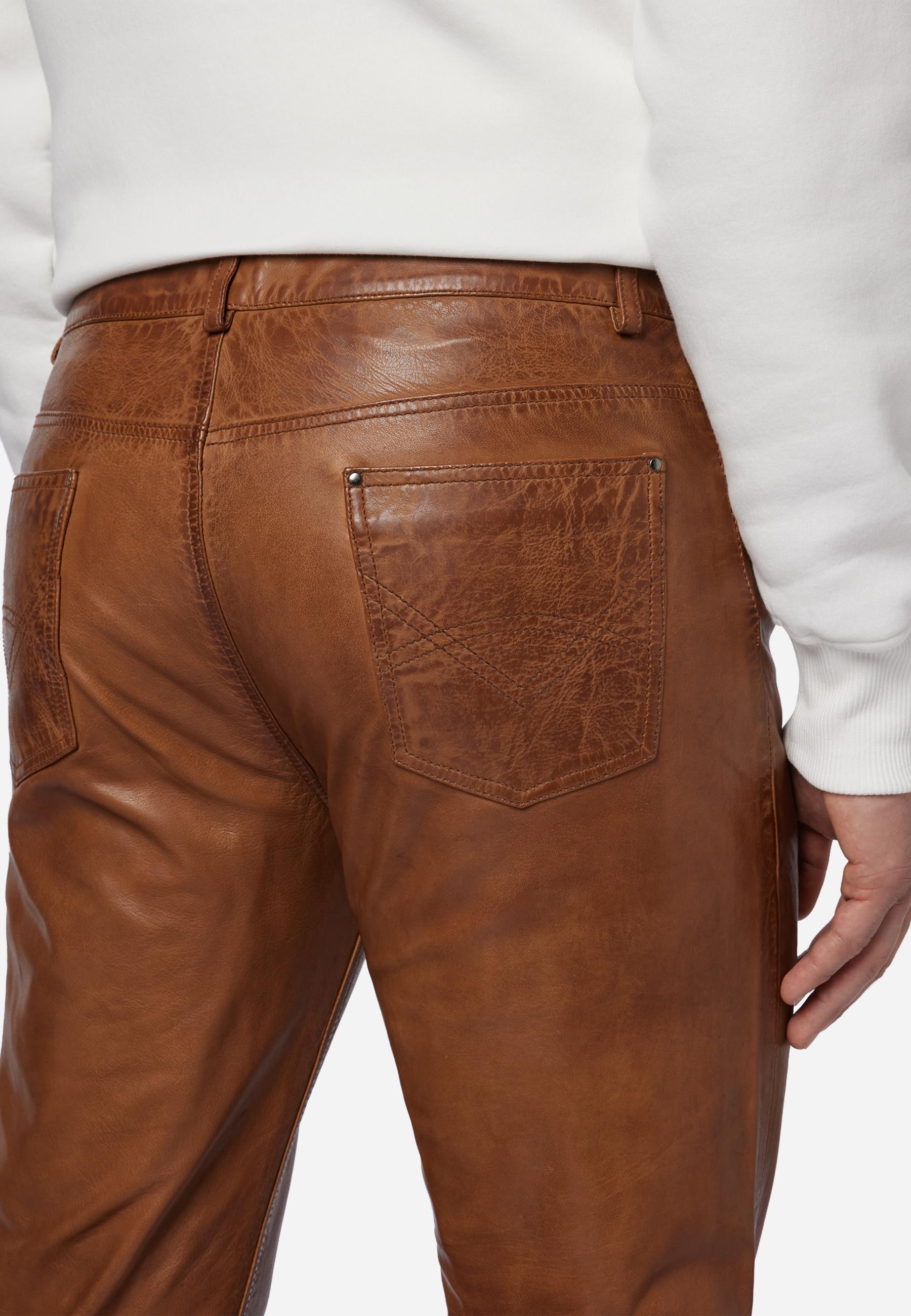 RICANO  Pantalon en cuir pour homme, Trant Pant, jeans en cuir à cinq poches en cuir d'agneau lavé. 