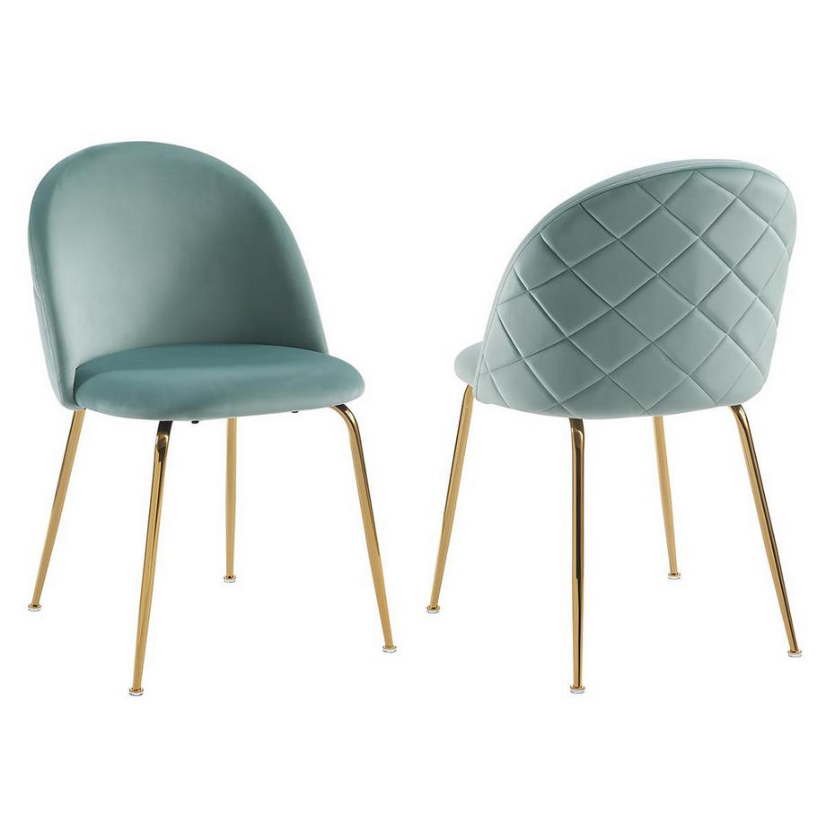 Vente-unique Lot de 2 chaises - Velours et métal doré - Vert sauge - MELBOURNE  