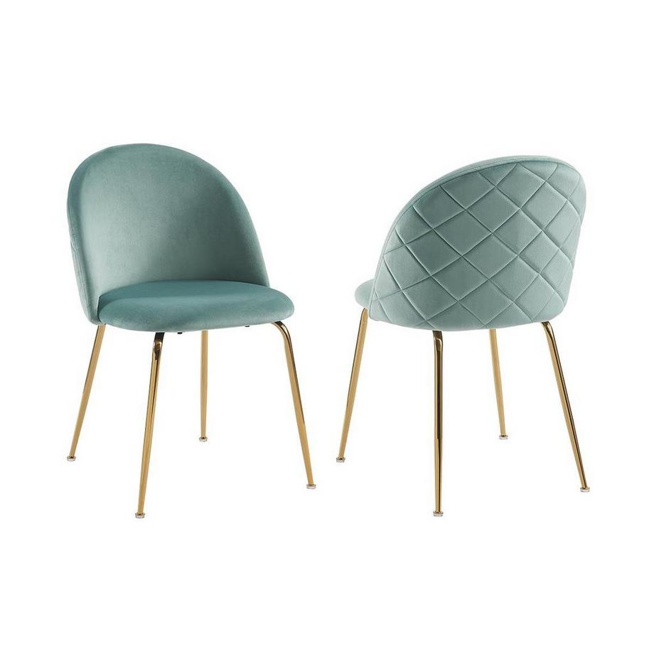 Lot de 2 chaises - Velours et métal doré - Vert sauge - MELBOURNE