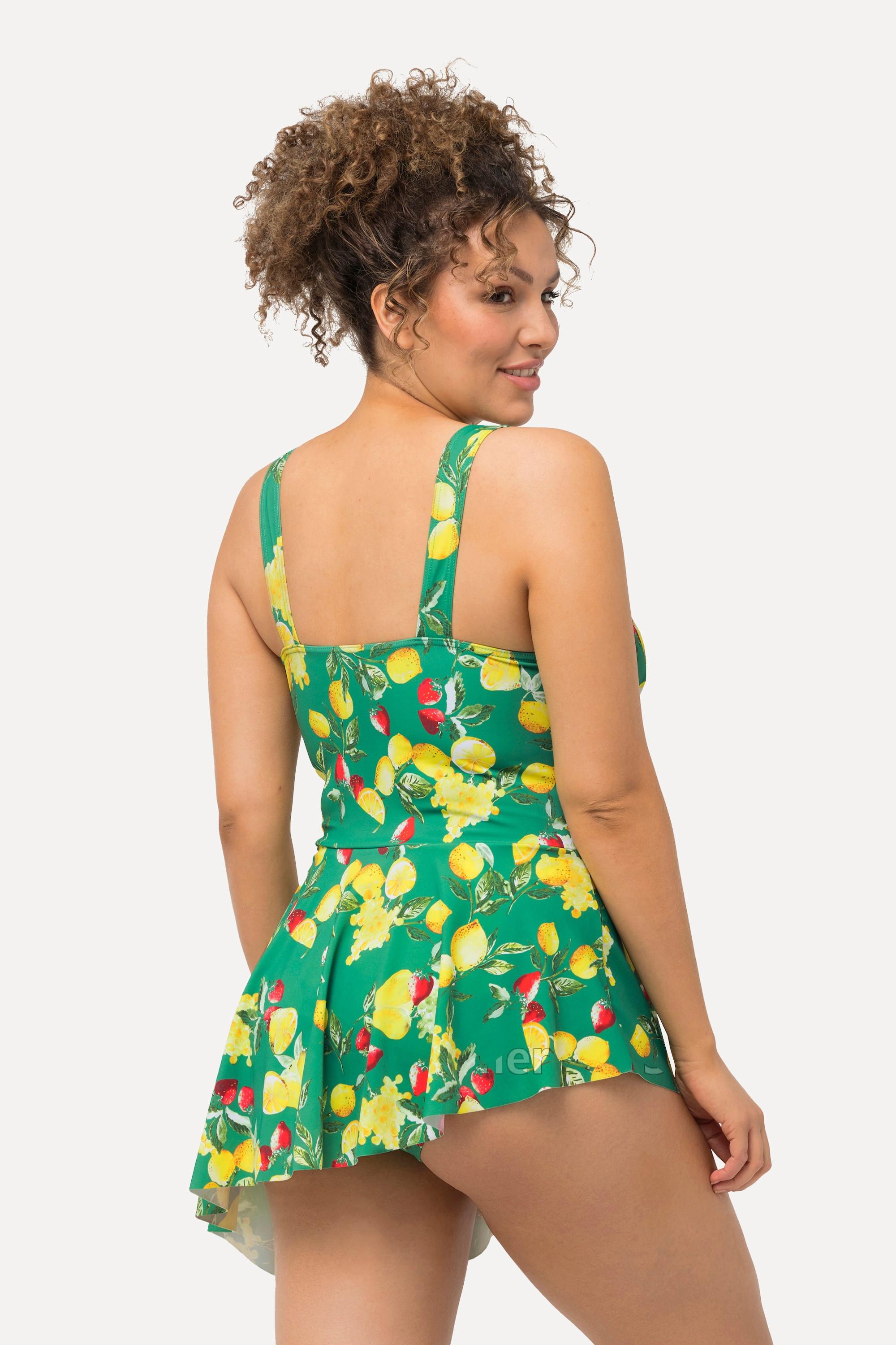 Ulla Popken  Robe de bain citrons à bonnets souples et ourlet asymétrique 