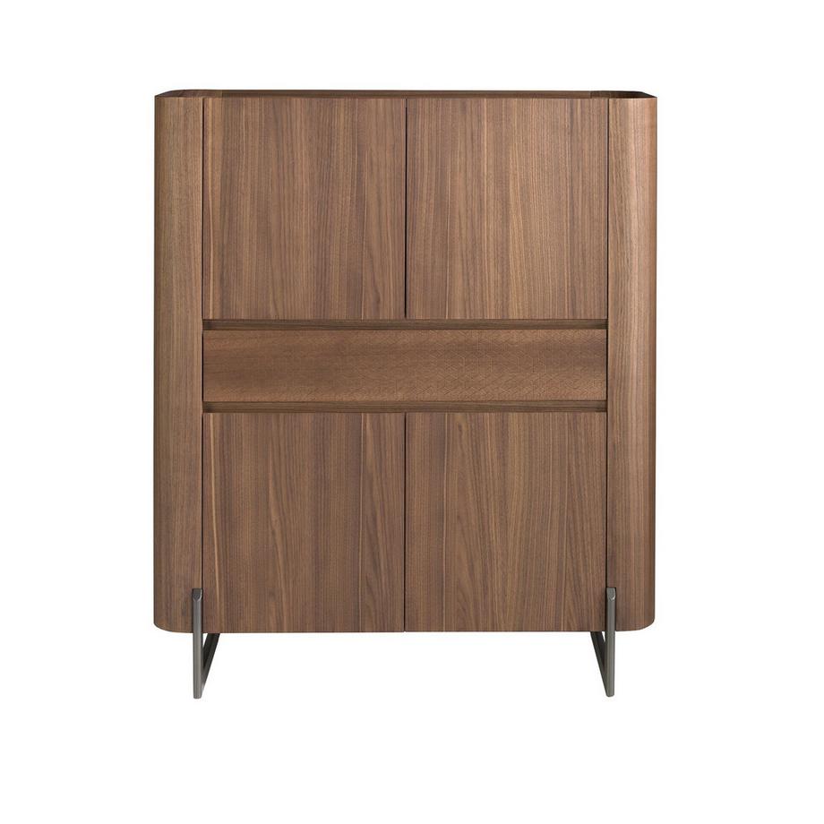 ANGEL CERDA Credenza alta in noce e acciaio scuro metallizzato  