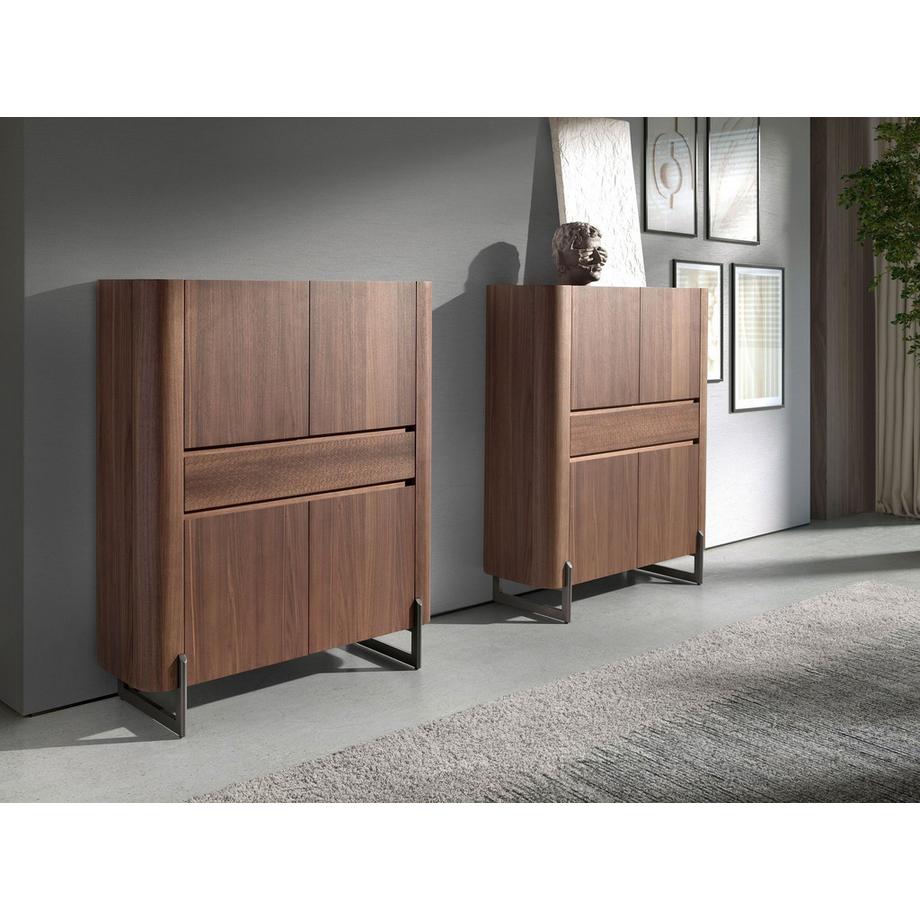 ANGEL CERDA Credenza alta in noce e acciaio scuro metallizzato  
