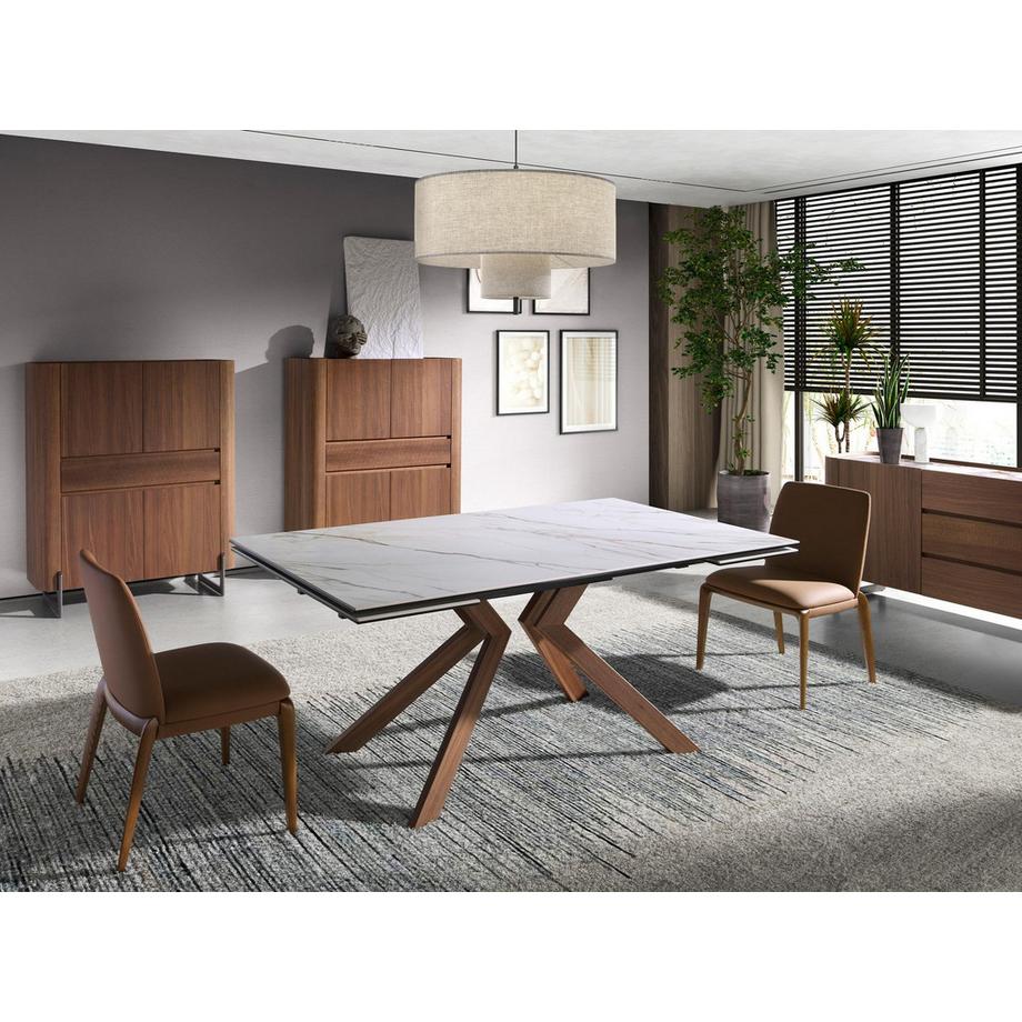 ANGEL CERDA Credenza alta in noce e acciaio scuro metallizzato  