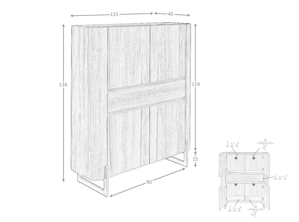 ANGEL CERDA Credenza alta in noce e acciaio scuro metallizzato  