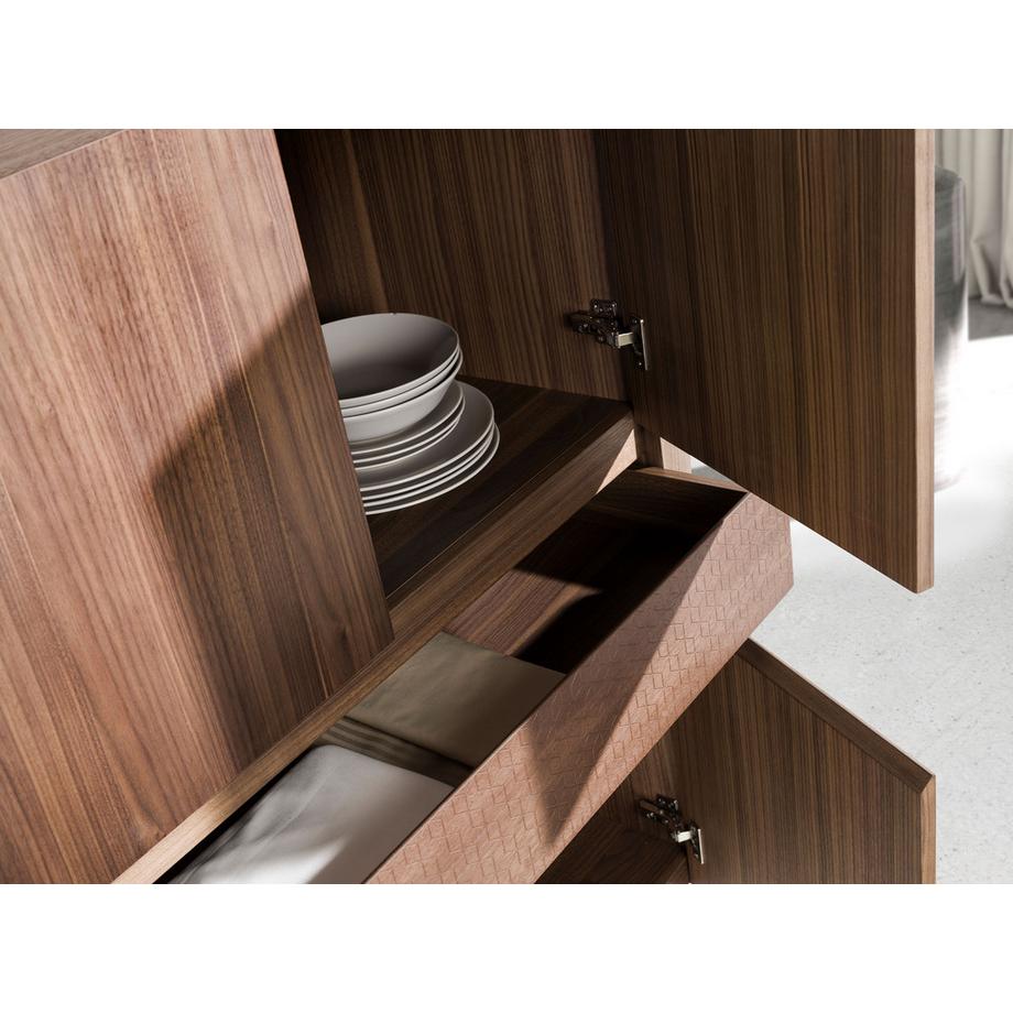 ANGEL CERDA Credenza alta in noce e acciaio scuro metallizzato  