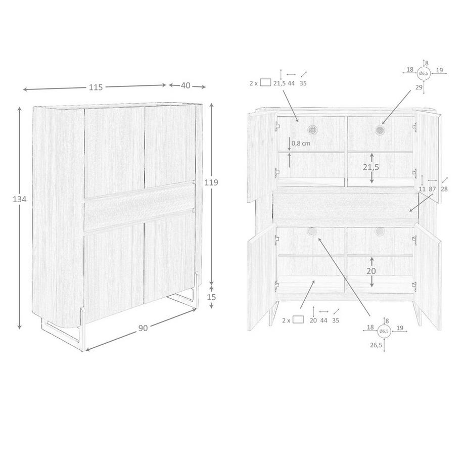 ANGEL CERDA Credenza alta in noce e acciaio scuro metallizzato  