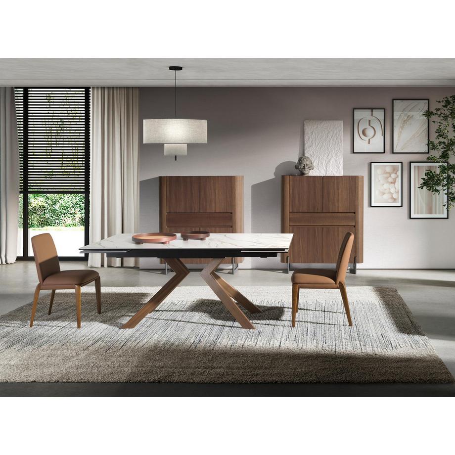 ANGEL CERDA Credenza alta in noce e acciaio scuro metallizzato  