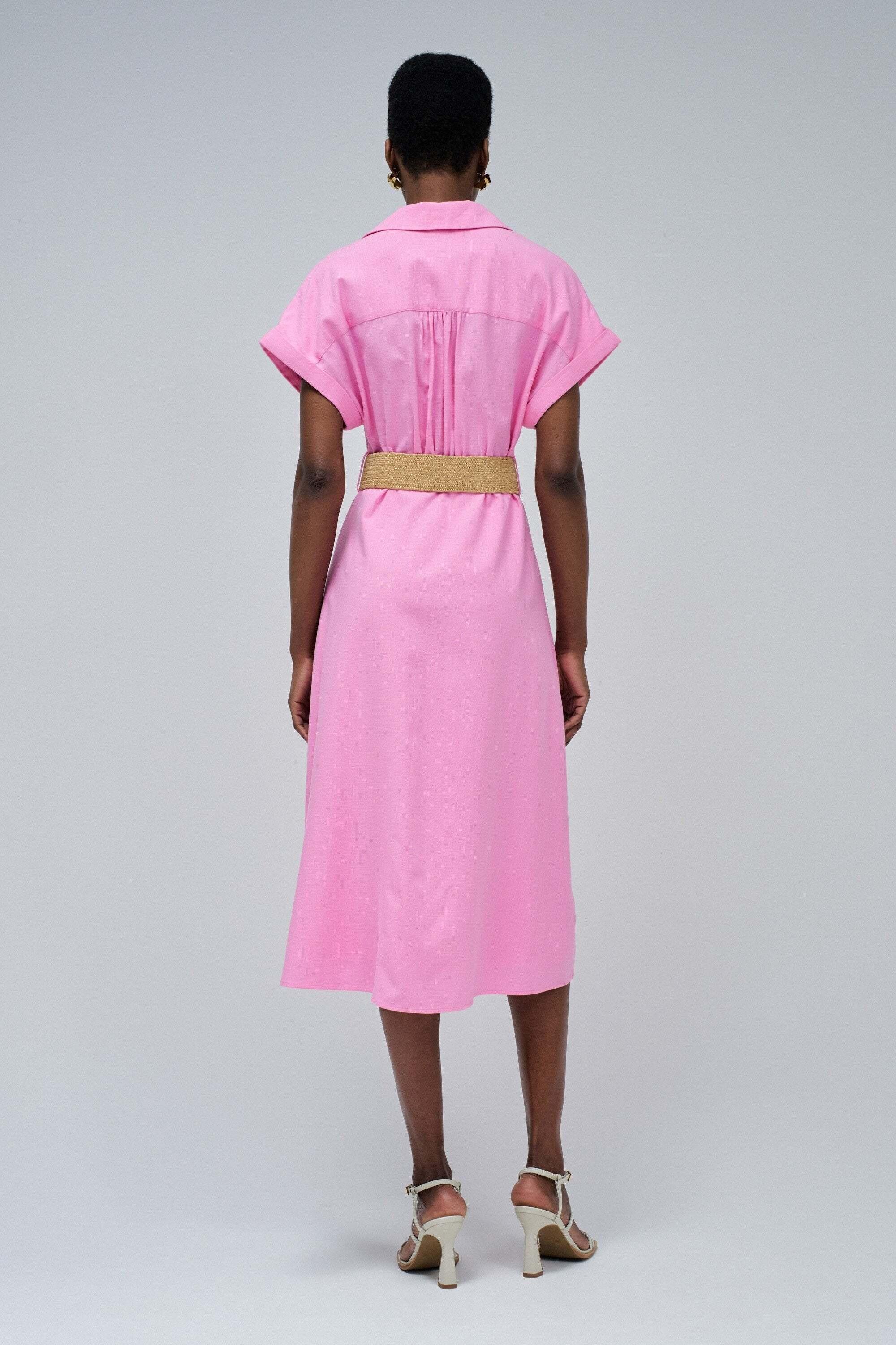 Salsa Robe chemise midi en lin avec ceinture boutonnée devant  