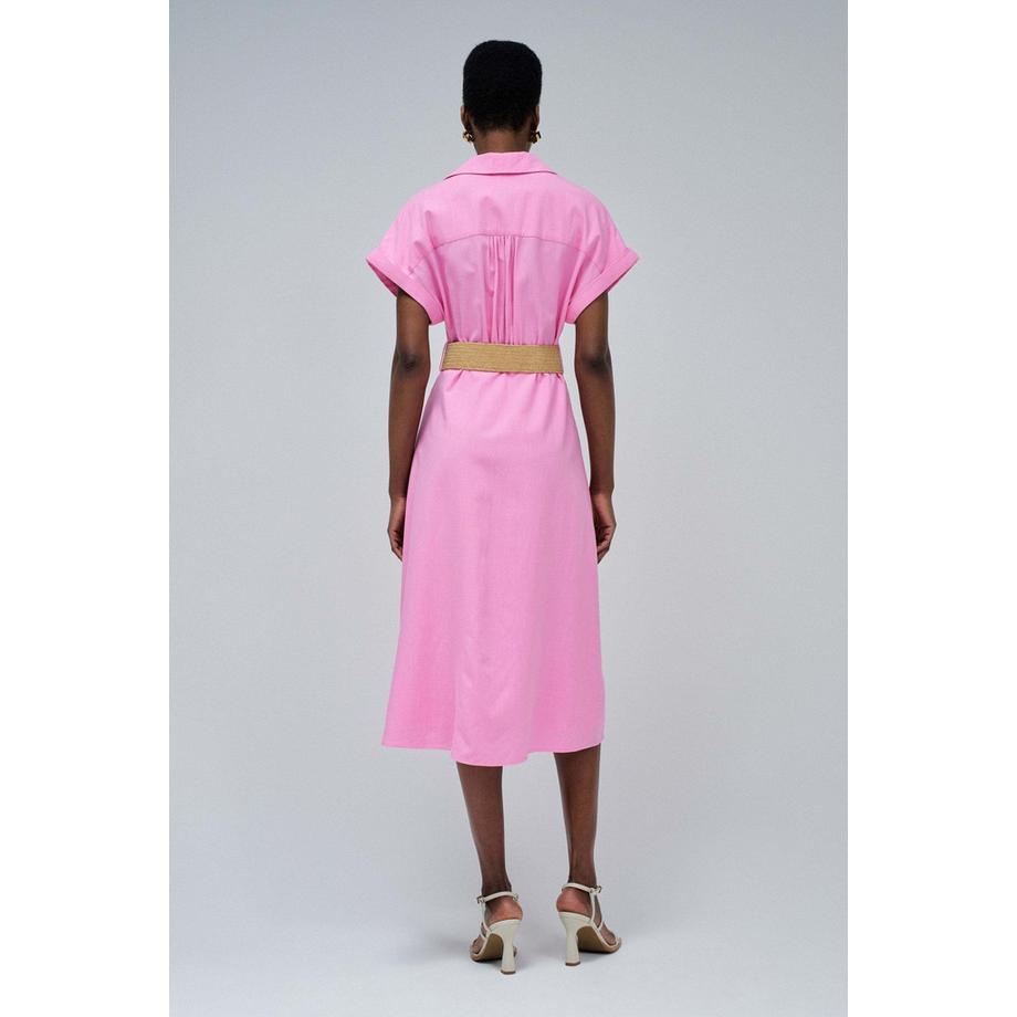 Salsa Abito camicia midi in lino con cintura abbottonata davanti  