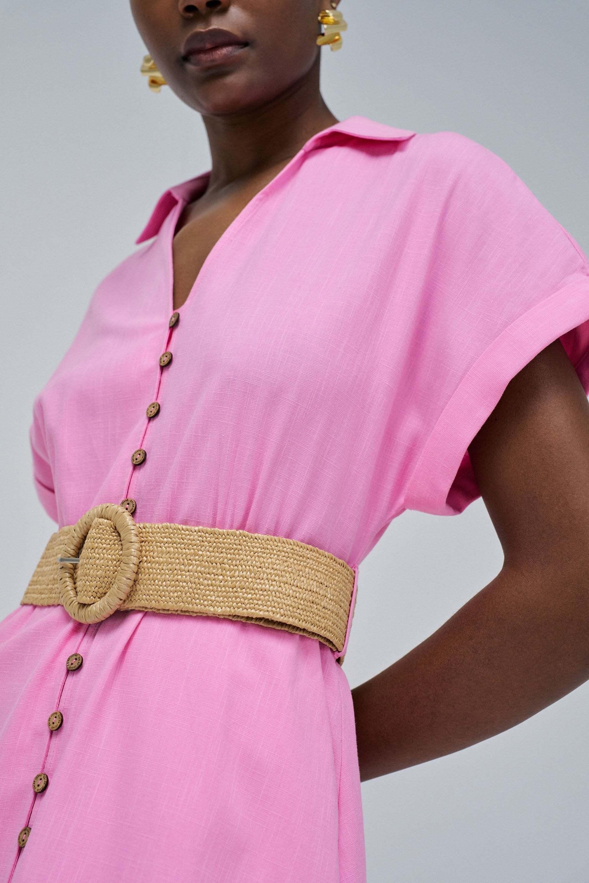 Salsa Robe chemise midi en lin avec ceinture boutonnée devant  