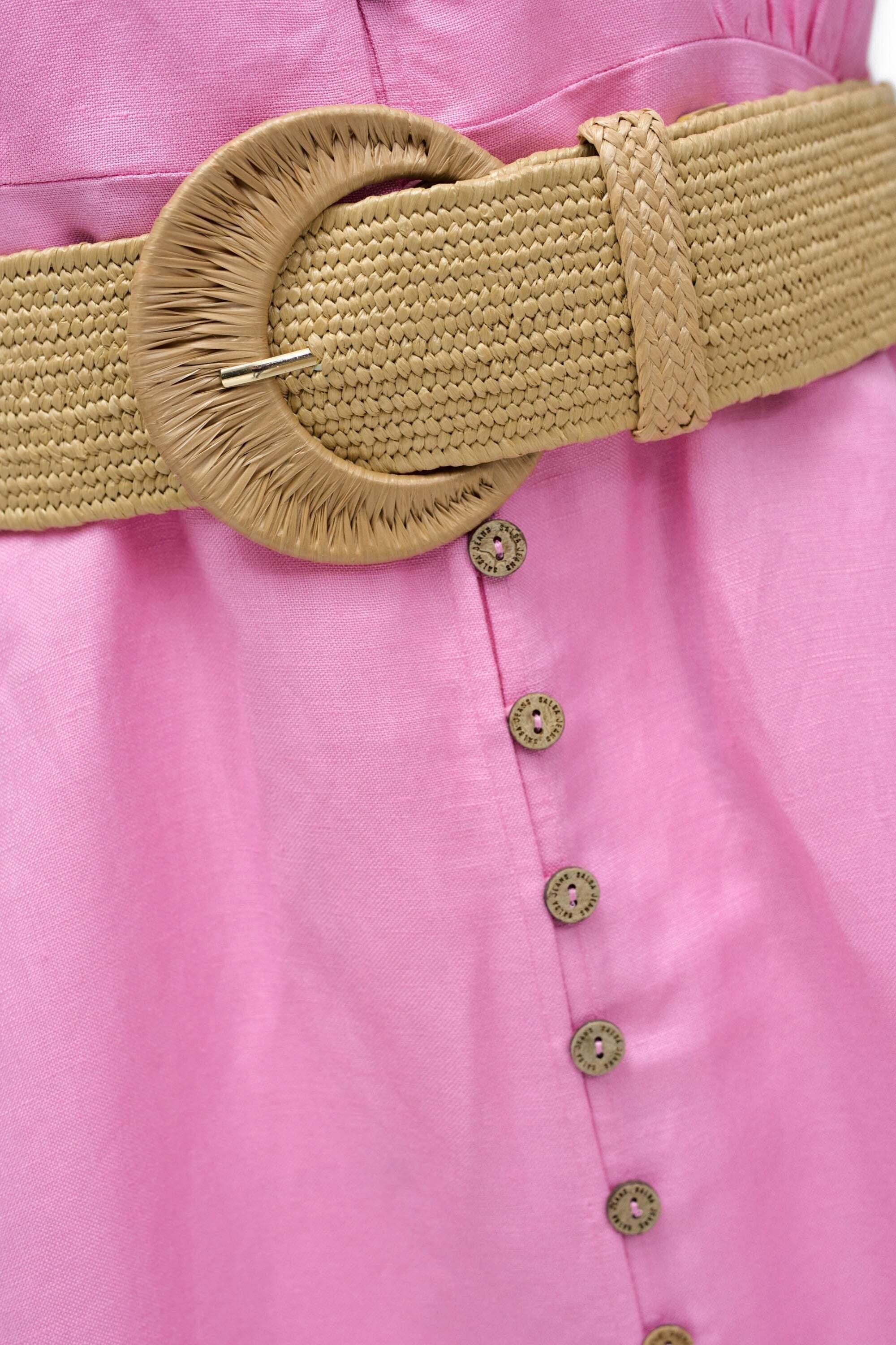 Salsa Robe chemise midi en lin avec ceinture boutonnée devant  