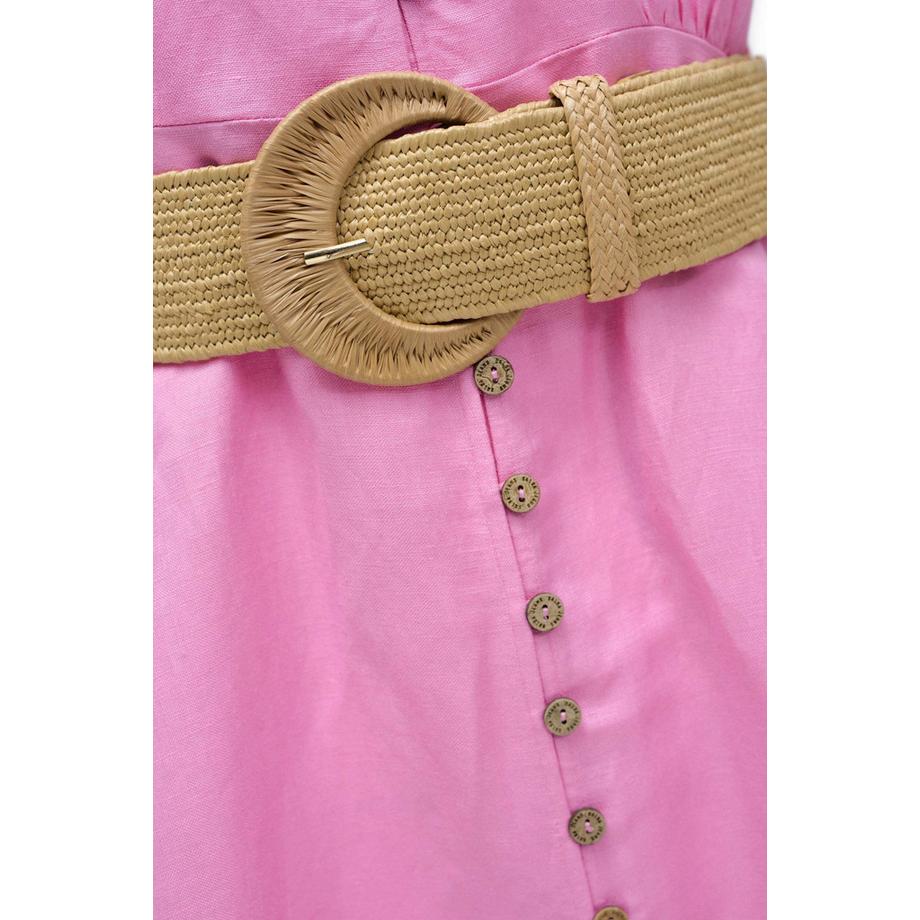 Salsa Abito camicia midi in lino con cintura abbottonata davanti  