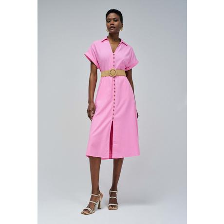 Salsa Robe chemise midi en lin avec ceinture boutonnée devant  