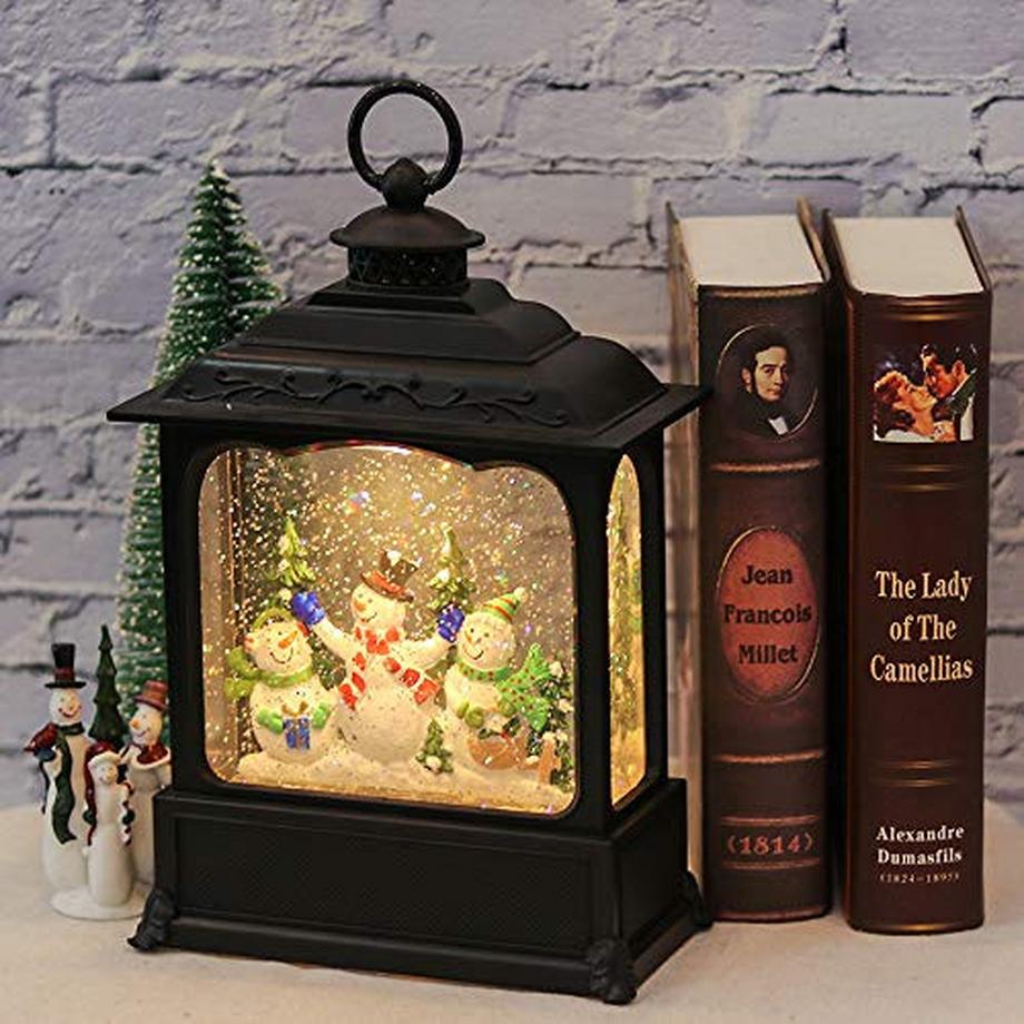 Alopini Schneekugel-Laterne mit Zeitschaltuhr, beleuchtete USB/batteriebetriebene Wirbelnde singende  