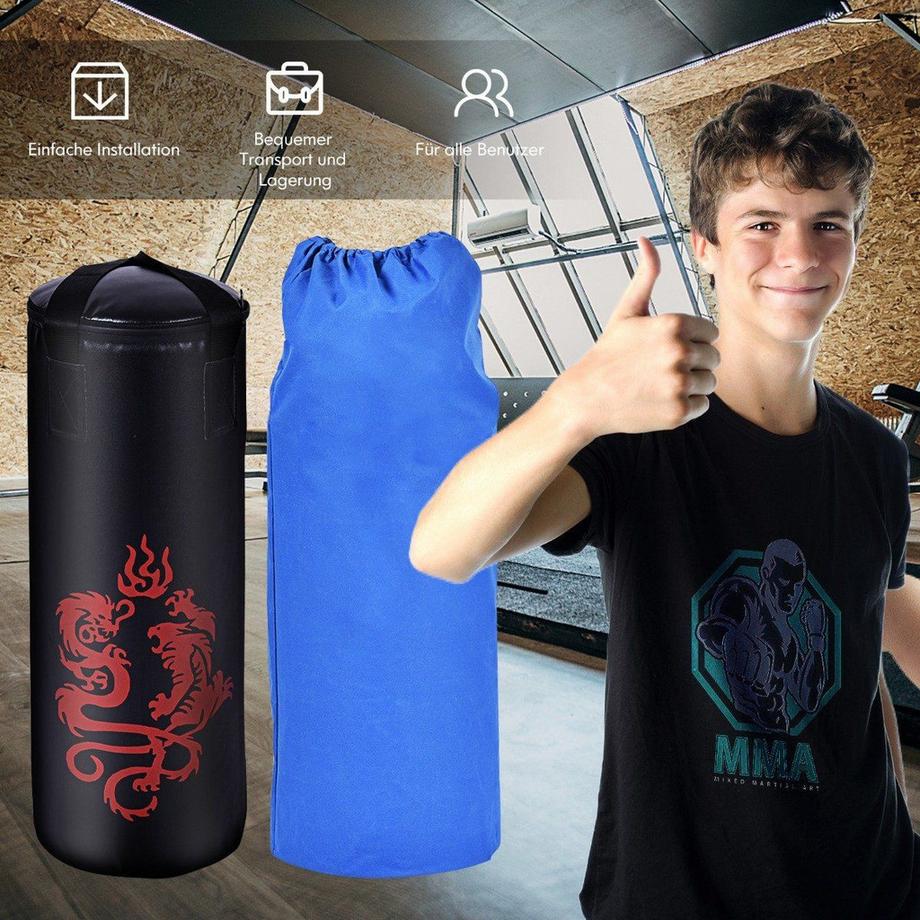 B2X  5 teiliges Boxsack Set für Kinder mit Boxhandschuhen Springseil Tragetasche Deckenhaken hängendes Boxausrüstung Schwarz 