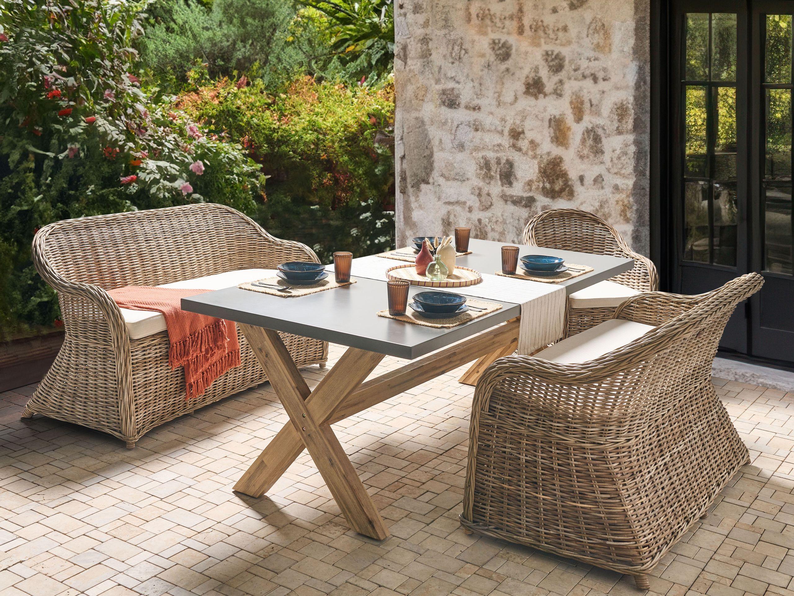 Beliani Banc avec coussin d'assise en Rotin Boho SUSUA  