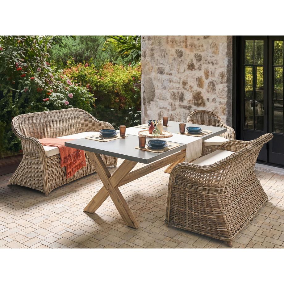 Beliani Panca da giardino con cuscino en Rattan Boho SUSUA  