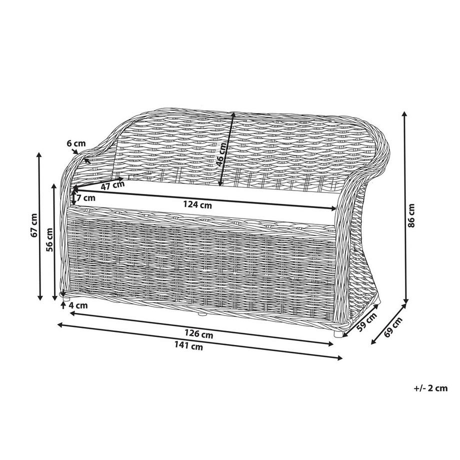 Beliani Panca da giardino con cuscino en Rattan Boho SUSUA  