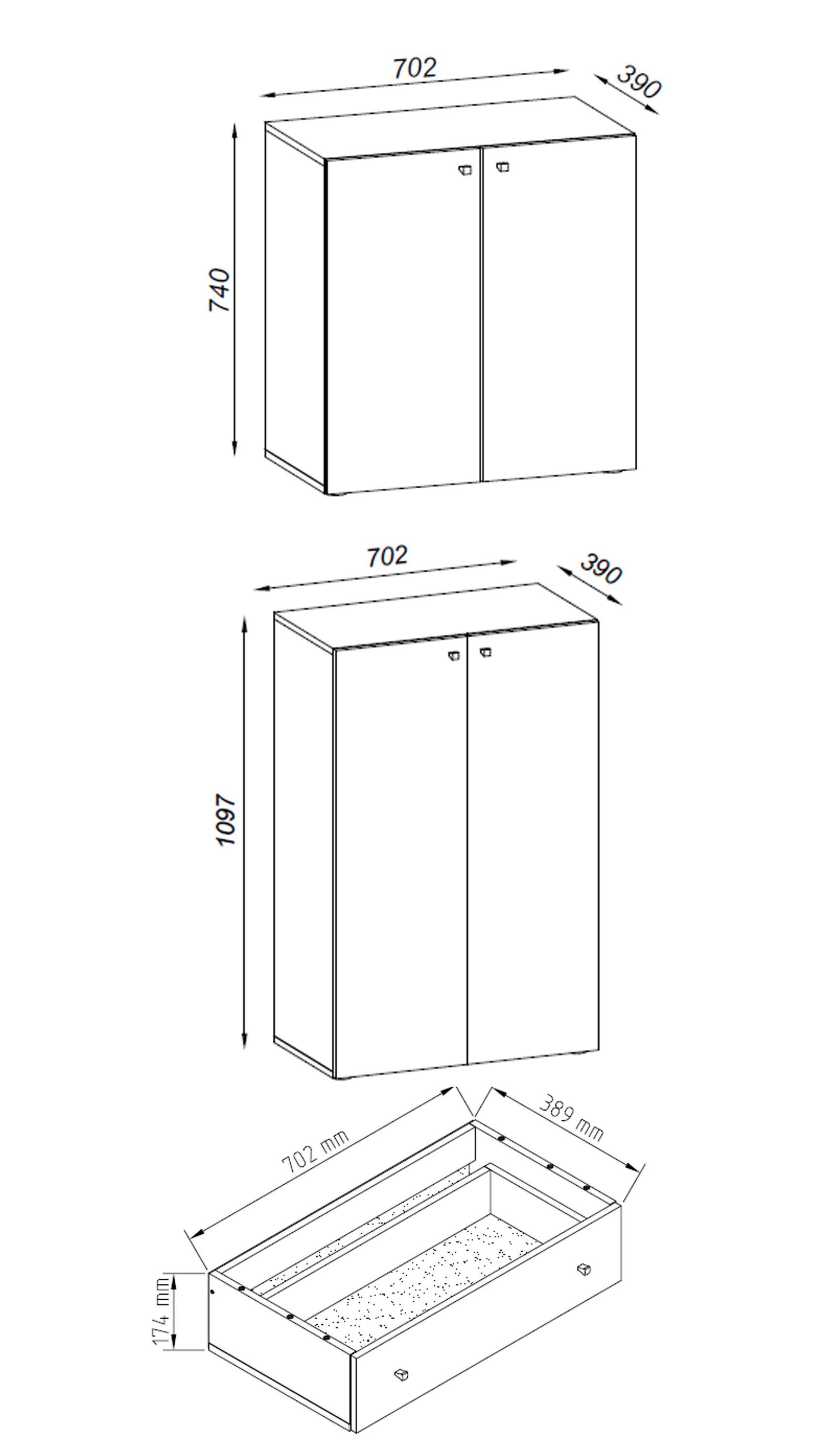 VCM XXL Armoire à chaussures Armoire à vêtements Chaussures Armoire d'entrée Lona 9f Tiroir  