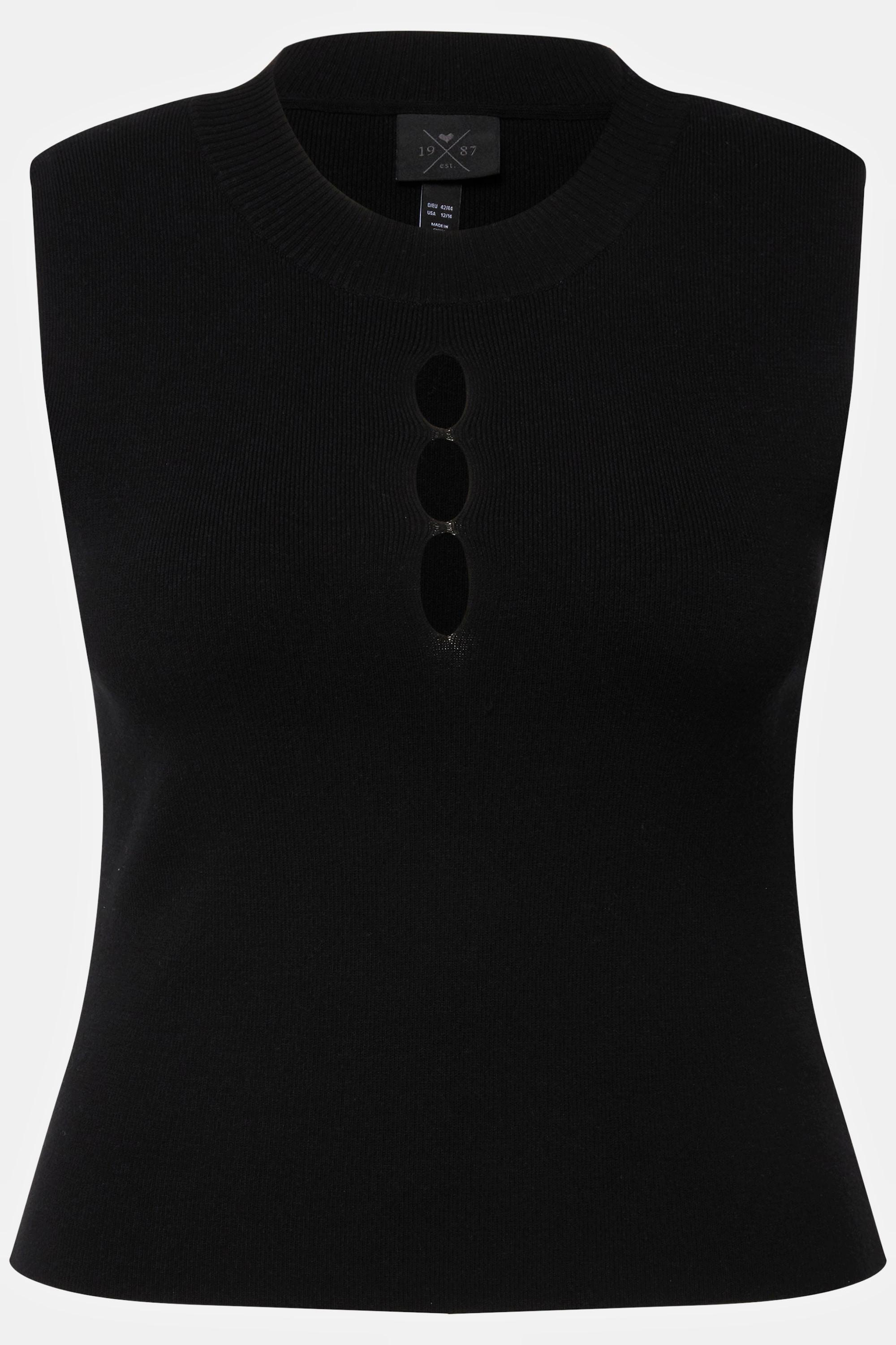 Ulla Popken  Top slim smanicato di maglia a costine con scollo a girocollo 